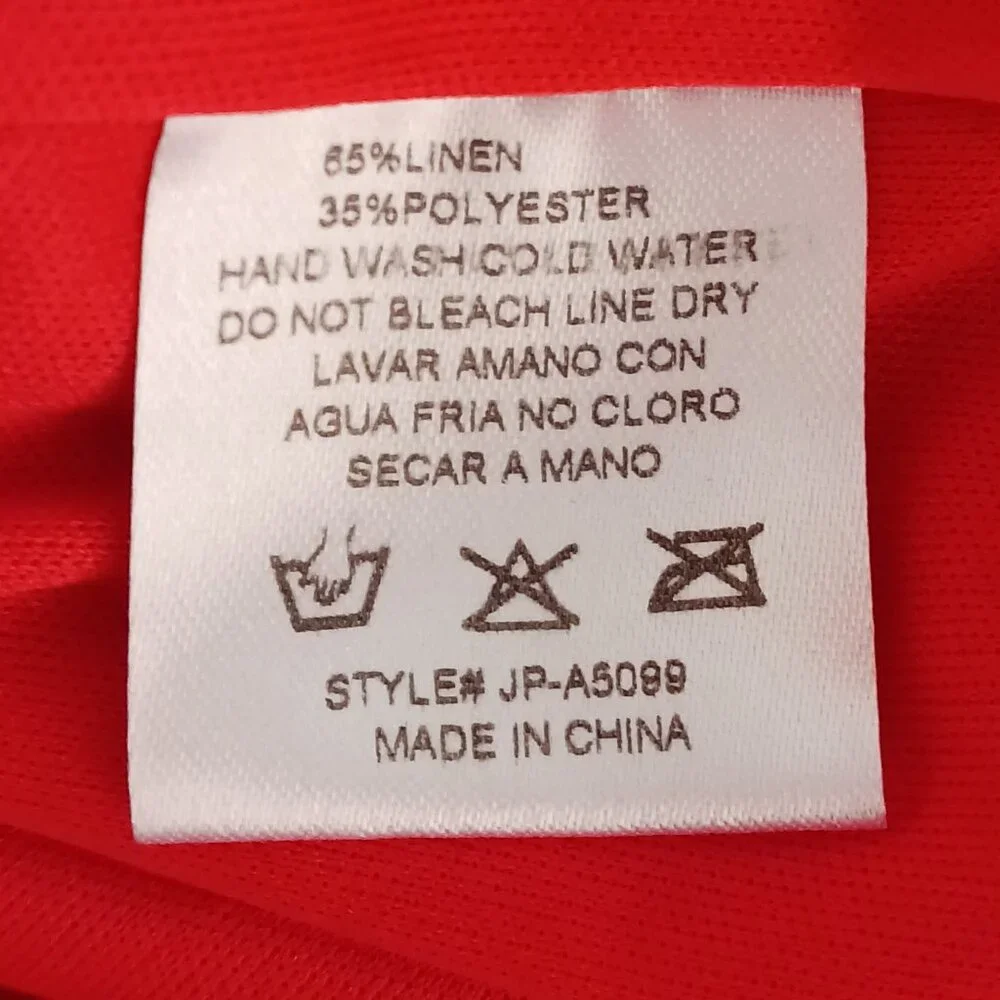 Ambition, Med., Red Strapless Linen Blend Jumpsuit W/ Ruffled Top, Calf Length - Picture 13 of 13